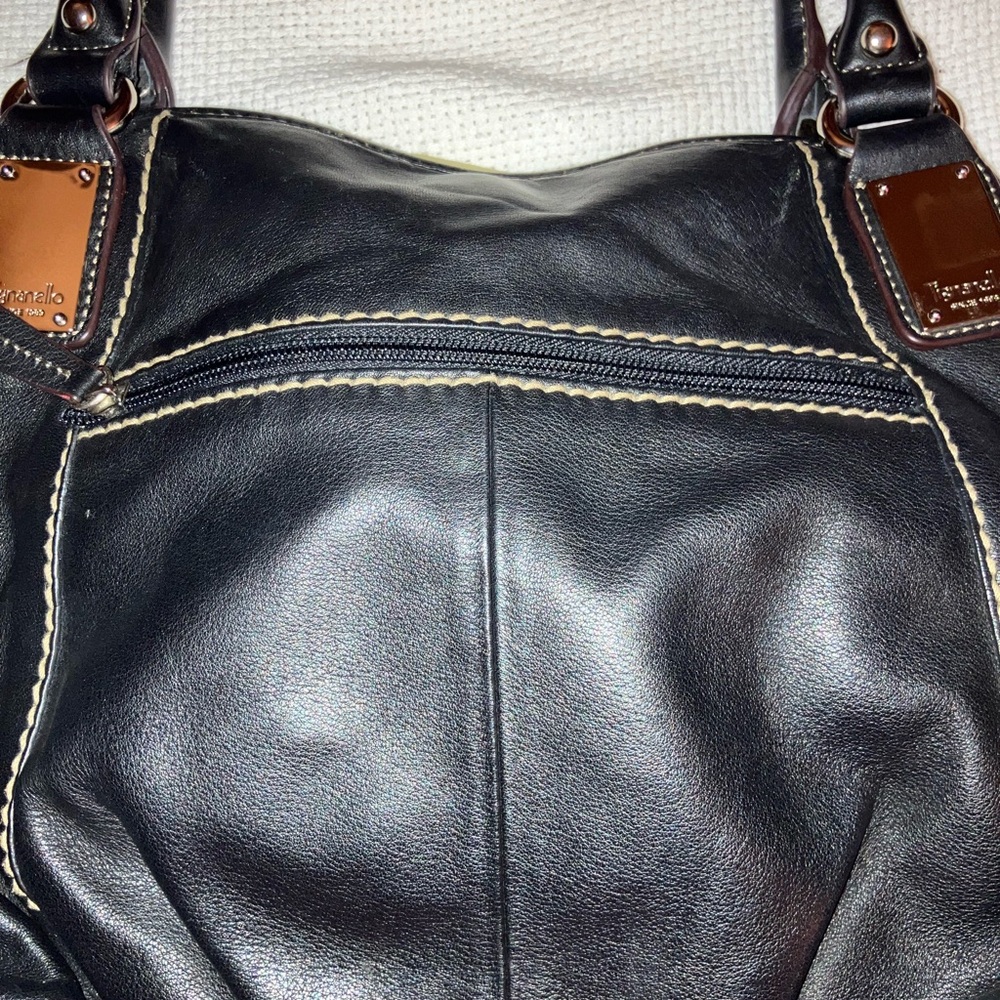 Tignanello Black Leather Bag with Metal Accents